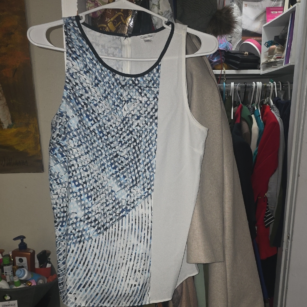 Calvin Klein Blue and White Abstract Tank Top